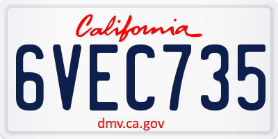 CA license plate 6VEC735