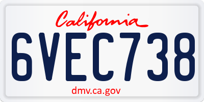 CA license plate 6VEC738