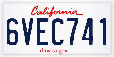 CA license plate 6VEC741