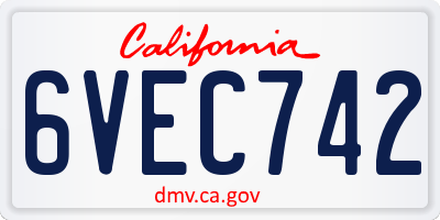 CA license plate 6VEC742