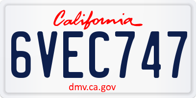 CA license plate 6VEC747