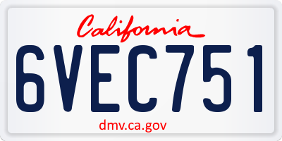 CA license plate 6VEC751