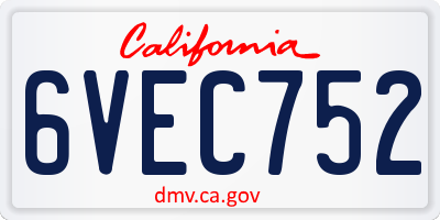 CA license plate 6VEC752