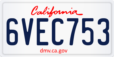 CA license plate 6VEC753