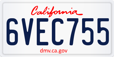 CA license plate 6VEC755