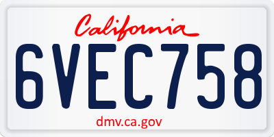 CA license plate 6VEC758