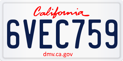 CA license plate 6VEC759