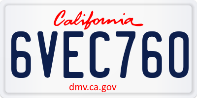CA license plate 6VEC760
