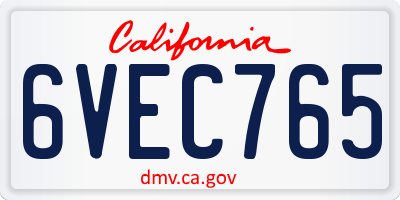 CA license plate 6VEC765