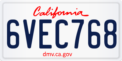 CA license plate 6VEC768