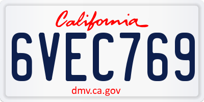 CA license plate 6VEC769