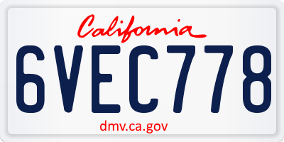 CA license plate 6VEC778