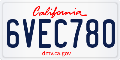 CA license plate 6VEC780