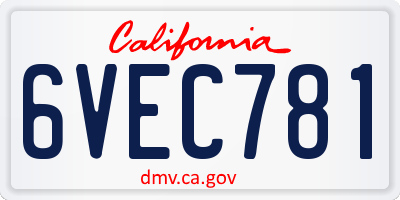 CA license plate 6VEC781