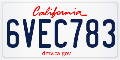 CA license plate 6VEC783