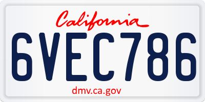 CA license plate 6VEC786