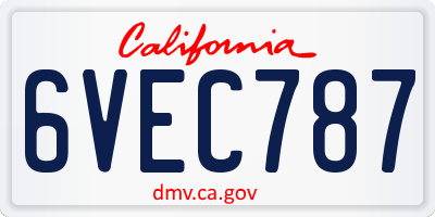 CA license plate 6VEC787