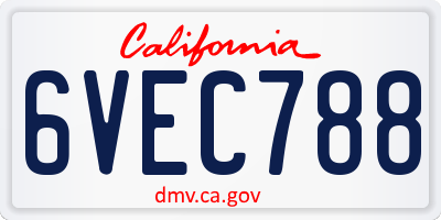 CA license plate 6VEC788