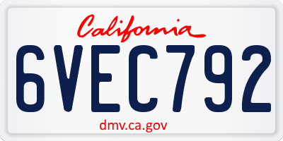 CA license plate 6VEC792