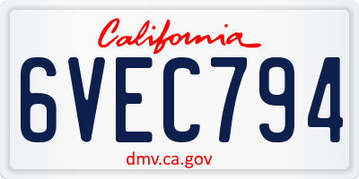 CA license plate 6VEC794