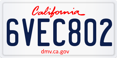 CA license plate 6VEC802