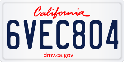 CA license plate 6VEC804