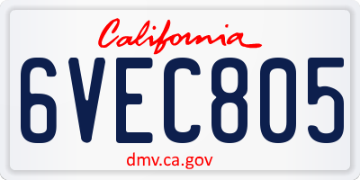 CA license plate 6VEC805
