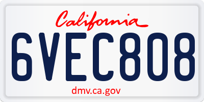 CA license plate 6VEC808