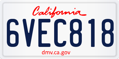 CA license plate 6VEC818