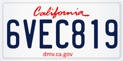 CA license plate 6VEC819