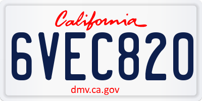 CA license plate 6VEC820