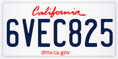 CA license plate 6VEC825