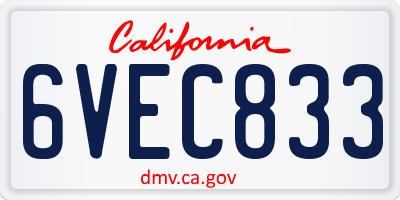 CA license plate 6VEC833