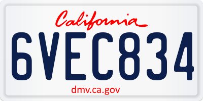 CA license plate 6VEC834