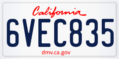CA license plate 6VEC835