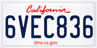 CA license plate 6VEC836