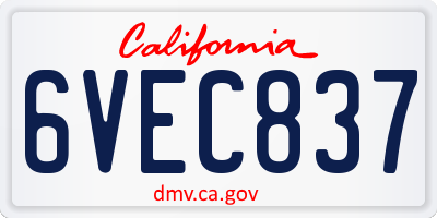 CA license plate 6VEC837