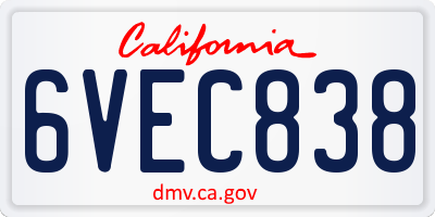 CA license plate 6VEC838