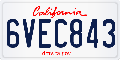 CA license plate 6VEC843