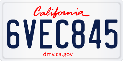 CA license plate 6VEC845