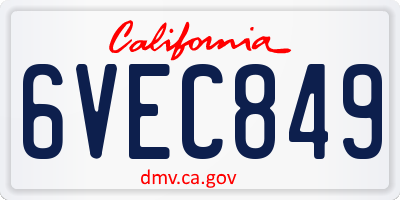 CA license plate 6VEC849