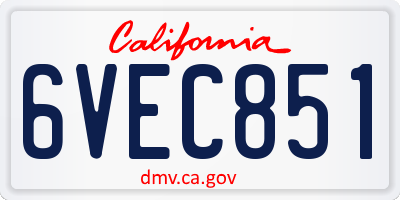 CA license plate 6VEC851