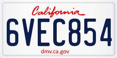 CA license plate 6VEC854