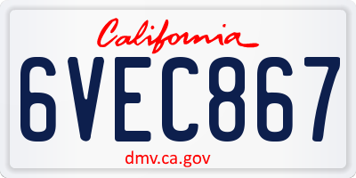 CA license plate 6VEC867