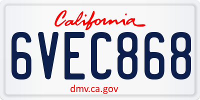 CA license plate 6VEC868