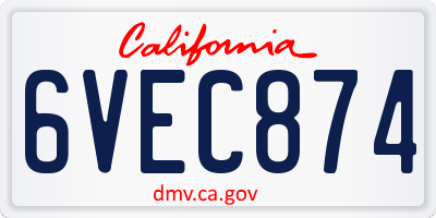 CA license plate 6VEC874
