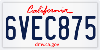 CA license plate 6VEC875