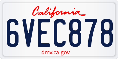 CA license plate 6VEC878