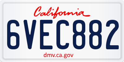 CA license plate 6VEC882