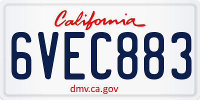 CA license plate 6VEC883
